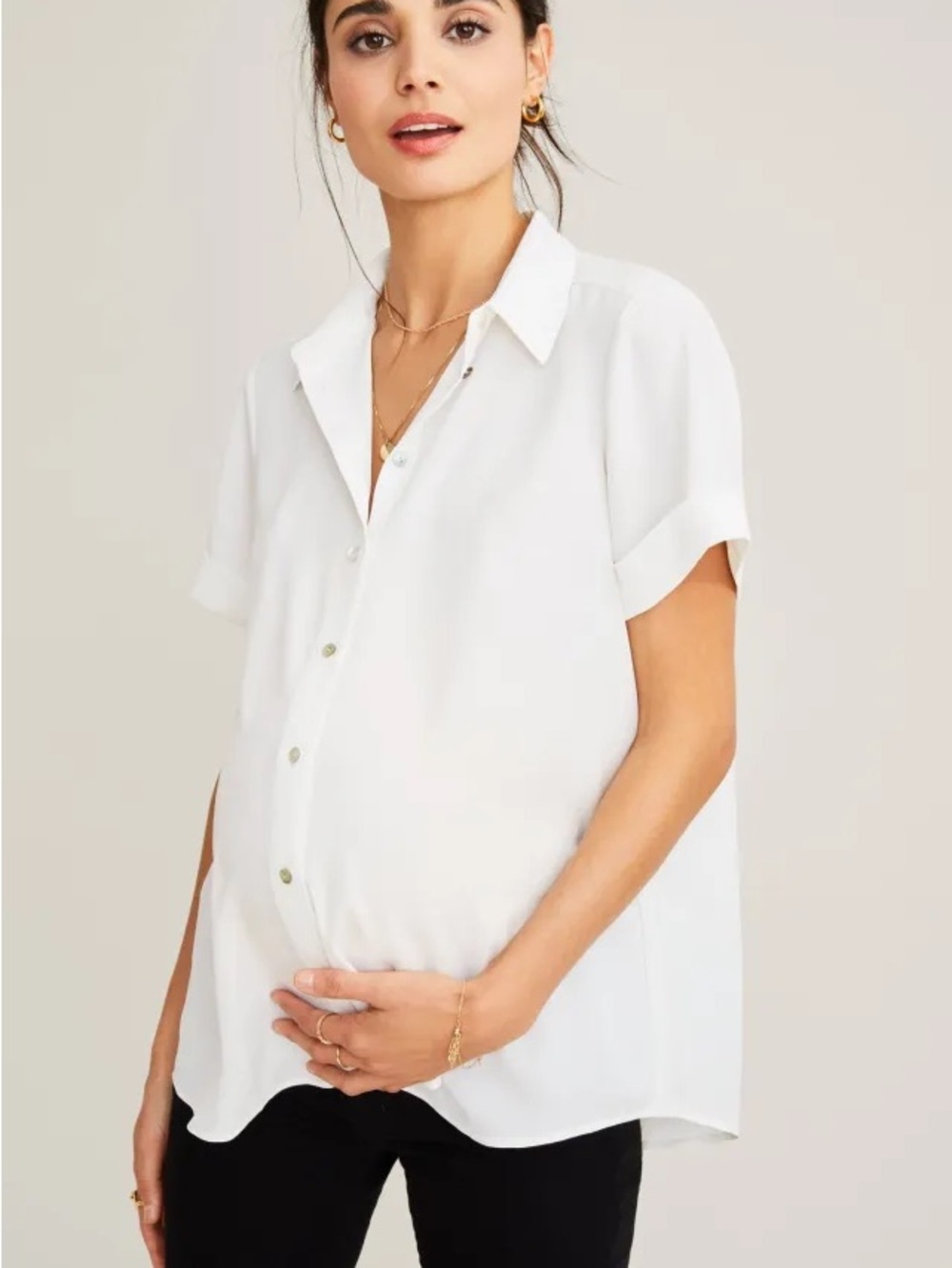 Hatch - Classic White Short-Sleeve Button-Up Maternity Top